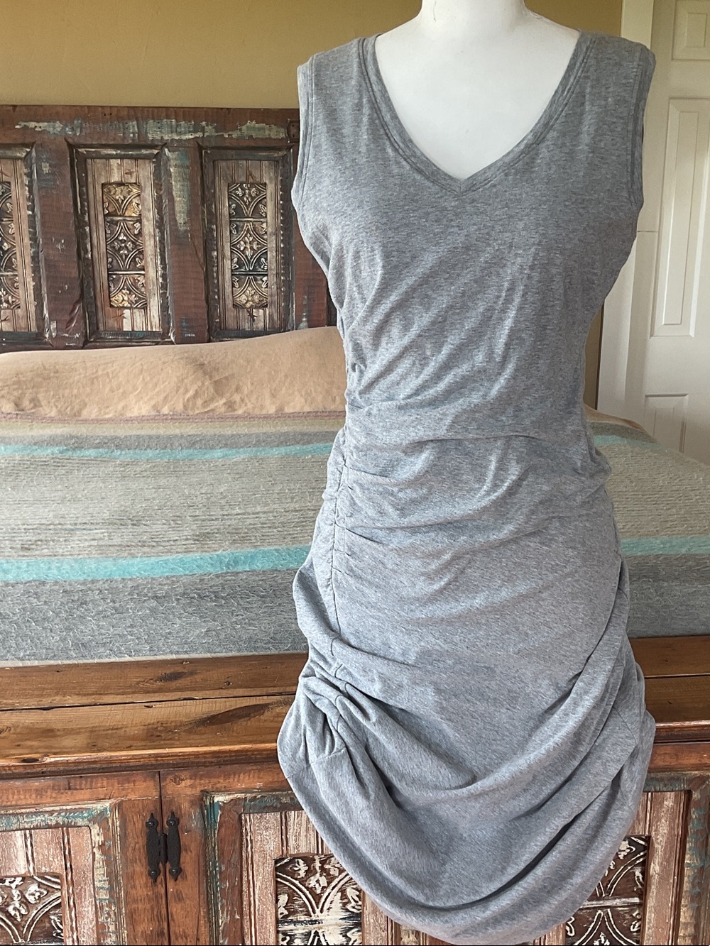 CAbi Heather Gray Ruched Cotton Dress